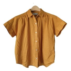 Everlane mustard button down short sleeve cotton shirt xxs
